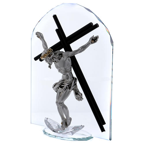 Kristall Bild mit Kruzifix 30x20cm 2