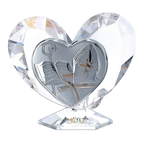 Bombonniere Firmung Herz Form Kristall und Silber Platte 5x5cm 1