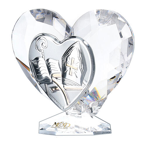 Bombonniere Firmung Herz Form Kristall und Silber Platte 5x5cm 2
