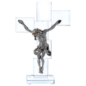Kristall Kruzifix mit Silber Platte Christus 25x15cm