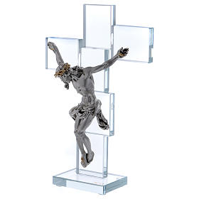 Kristall Kruzifix mit Silber Platte Christus 25x15cm