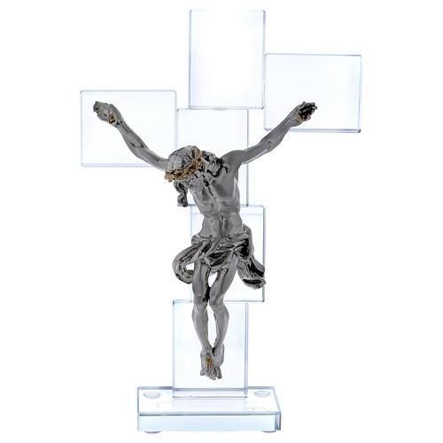 Kristall Kruzifix mit Silber Platte Christus 25x15cm 1