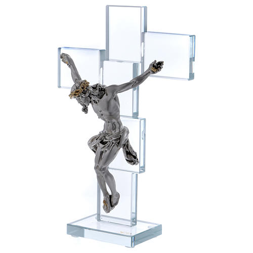 Kristall Kruzifix mit Silber Platte Christus 25x15cm 2