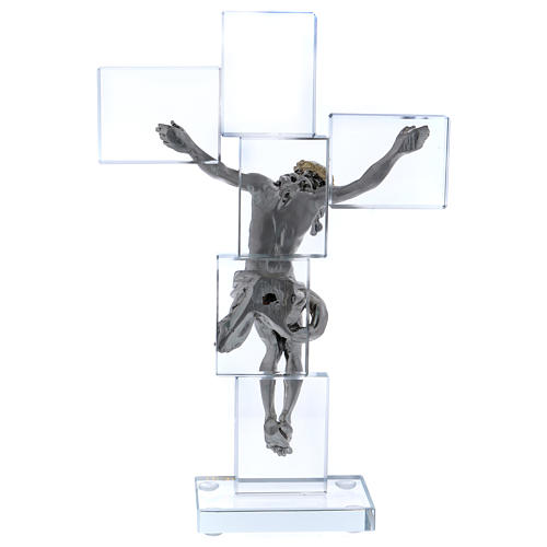 Kristall Kruzifix mit Silber Platte Christus 25x15cm 3