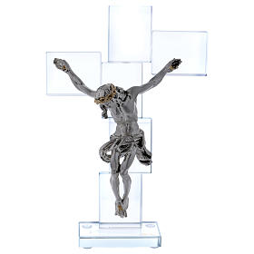 Idée-cadeau crucifix en cristal et plaque 25x15 cm