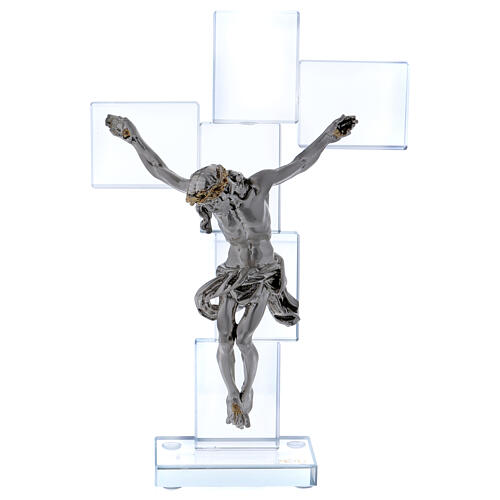 Gift idea crucifix of crystal and silver foil 10x6 in 1