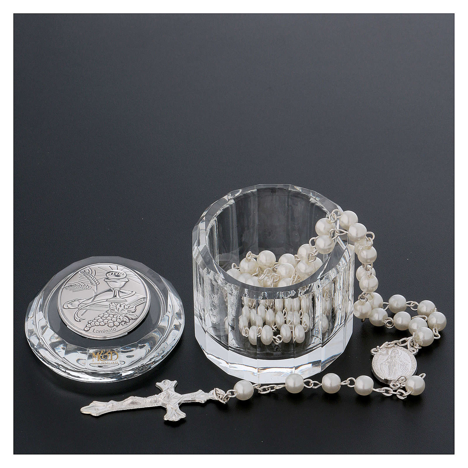 Boîte à Chapelet En Métal Argenté Motif Calice - 4,9x1,5 Cm - Pour Hosties Ou Communion