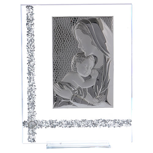 Bild Gottesmutter mit Kind Silber Platte und Glas 25x20cm 1