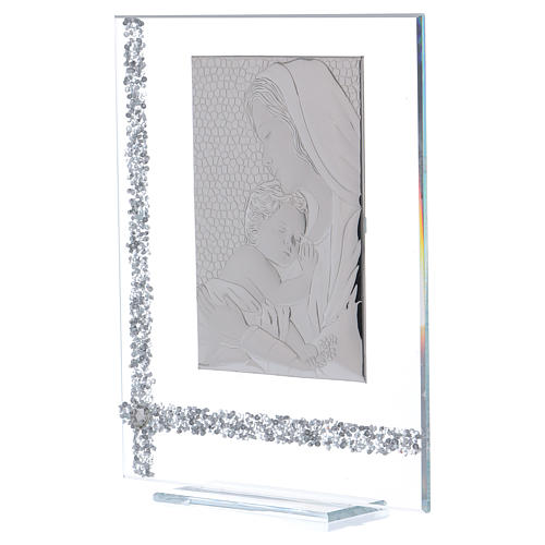 Bild Gottesmutter mit Kind Silber Platte und Glas 25x20cm 2