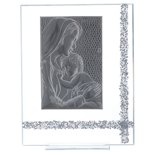 Bild Gottesmutter mit Kind Silber Platte und Glas 25x20cm 3