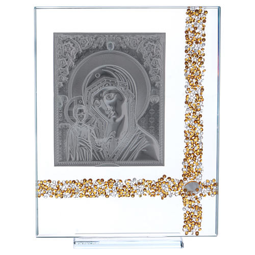 Bild Ikone Gottesmutter mit Kind Silber Platte und Glas 20x15cm 3