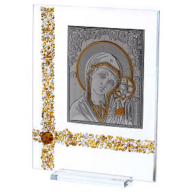 Painting with icon of Mary and Jesus on silver foil 20x15 cm