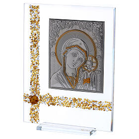Icon Virgin Mary with Child on silver foil 8x6 in