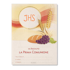 Parchemin Première Communion symboles eucharistiques calice raisin et épis 24x18 cm
