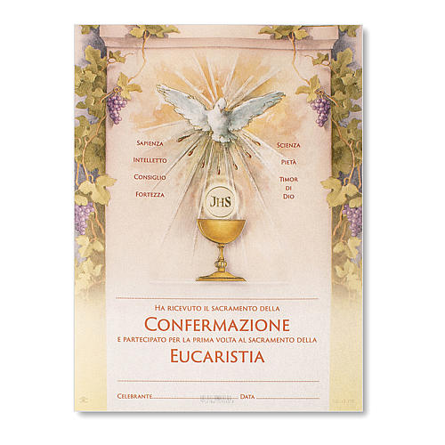 Confirmation and Holy Communion Parchment Holy Spirit and Goblet 24x18 cm 1