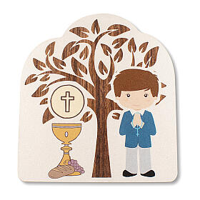 Holy Communion souvenir Tree of Life with Boy and Chalice 4x4 in