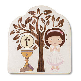 Bonbonnière souvenir Communion Arbre de la vie avec Fille et Calice 10,5x9,5 cm