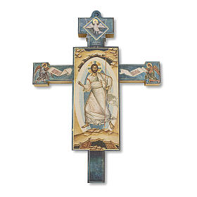 Easter Cross printed on wood Icon of Resurrected Jesus s 13.5x9.5 cm