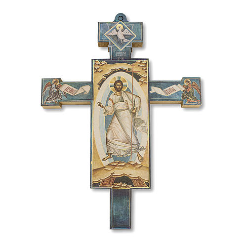 Cruz pascal impressa sobre madeira ícone Cristo Ressuscitado 13,5x9,5 cm 2