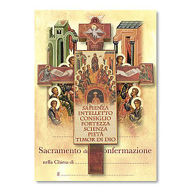 Krzyż pamiątka Bierzmowania z dyplomem Ikona Pentecoste 13,5x9,5 cm