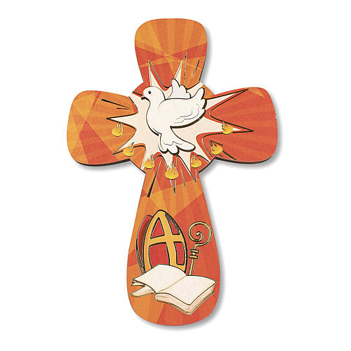 Croix souvenir Confirmation avec diplôme St Esprit et Symboles Confirmation14x9,5 cm 2