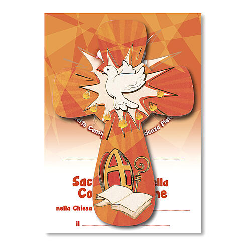 Cross modern Confirmation souvenir with diploma Holy Spirit and Confirmation symbols 5x4 in 1