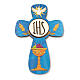 Cross modern Holy Communion souvenir with diploma Holy Spirit and Eucharist symbols 5x4 in s2