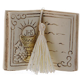 Book shaped ornament chalice and grapes 3 in s1