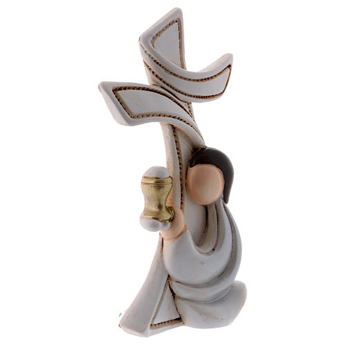 Stylised cross with praying boy 10 cm 2