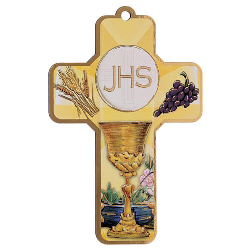 Holy Communion souvenir card, for boy/girl, wood cross, ITA 2