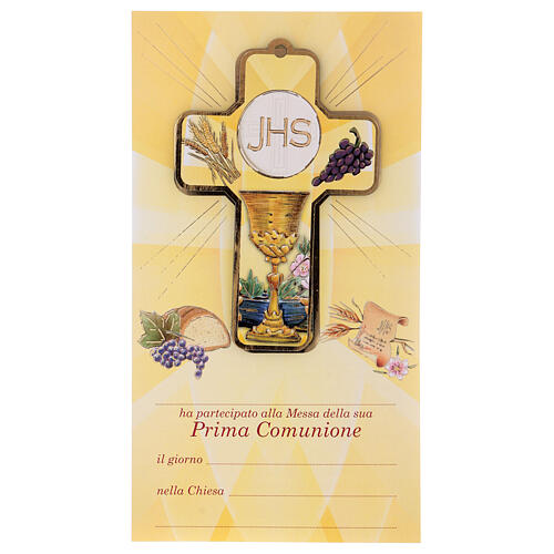 Holy Communion souvenir boy/girl card ITA and wood cross 1