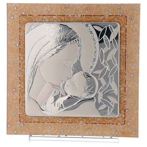 Bildchen Mutterschaft auf Silber-Laminat mit Steinen, 30x30 cm 1