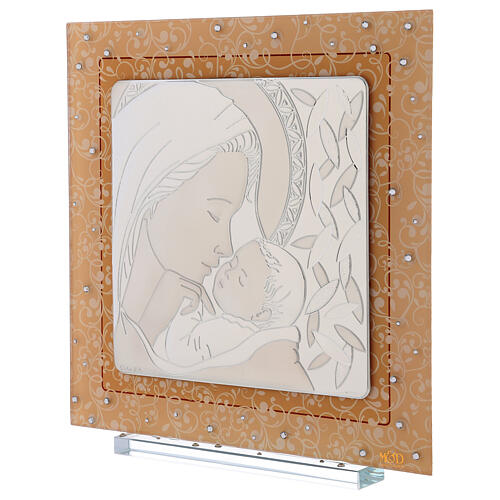 Cadre Maternité en feuille argent et pierres 30x30 cm 2