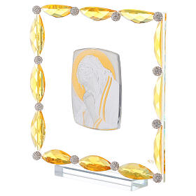 Cadre avec cristaux ambre et feuille argent Christ 20x15 cm