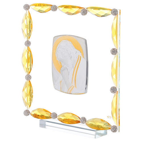 Cadre avec cristaux ambre et feuille argent Christ 20x15 cm 2