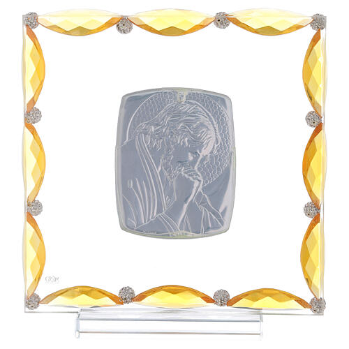 Quadretto con cristalli ambra e lamina argento Cristo 20x15 3