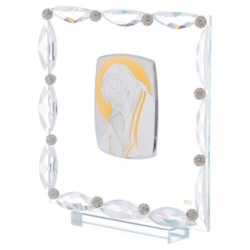 Cuadrito con cristales transparentes y lámina plata Cristo 20x15 2