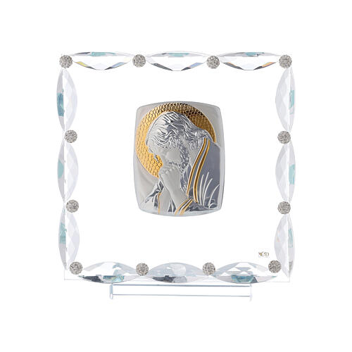 Quadro com cristais transparentes e lâmina prata Cristo 20x15 cm 1