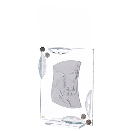 Cuadrito Comunión niño bilaminado cristales blancos 15x10 cm 2