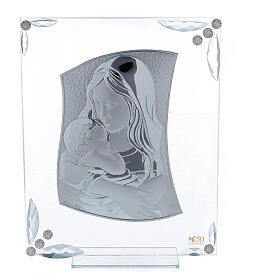Virgen con Niño lámina plata vidrio bolitas 25x20 cm