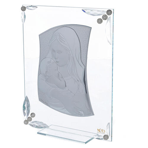 Virgen con Niño lámina plata vidrio bolitas 25x20 cm 2