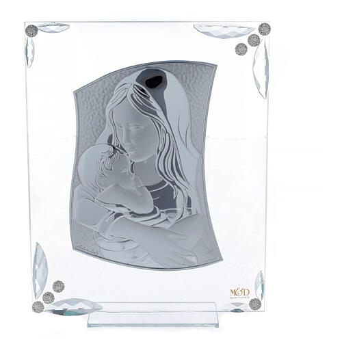 Madonna col Bambino lamina argento vetro perline 25x20 cm 1