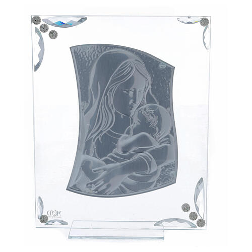 Matka Boża z Dzieciątkiem laminowane srebro szkło kamyczki 25x20 cm 3