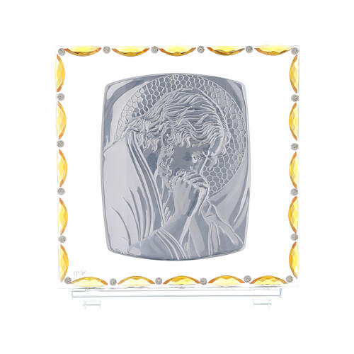 Christ in prayer glass frame and silver foil 12x12 in 3