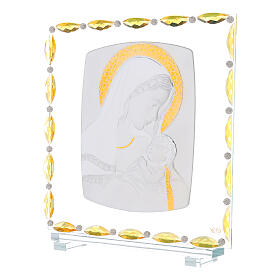 Vierge à l'Enfant feuille argent verre et cristaux 30x30 cm