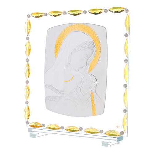 Vierge à l'Enfant feuille argent verre et cristaux 30x30 cm 2