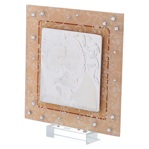 Obrazek bilaminat szkło Murano Święta Rodzina kolor bursztynowy 12 x12 cm 2