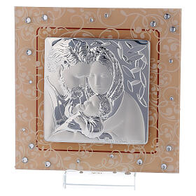Quadro prata bilaminada vidro Murano Sagrada Família âmbar 12x12 cm