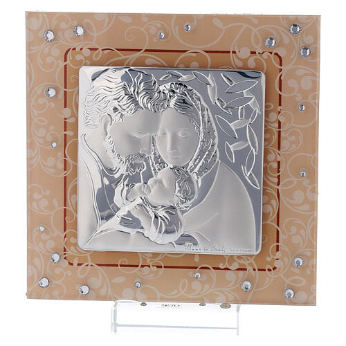 Quadro prata bilaminada vidro Murano Sagrada Família âmbar 12x12 cm 1