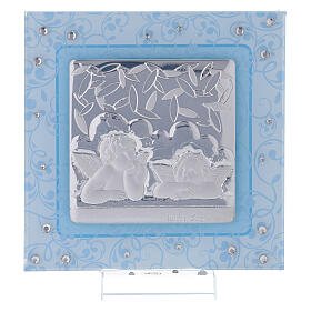 Raphael's angels, light blue Murano glass with bi-laminate image, 12x12 cm
